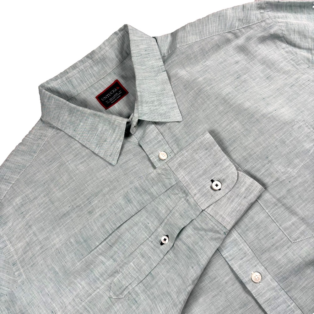 UNTUCKit Men's 2XL Green Cotton Linen Blend Long Sleeve Button Down Shirt